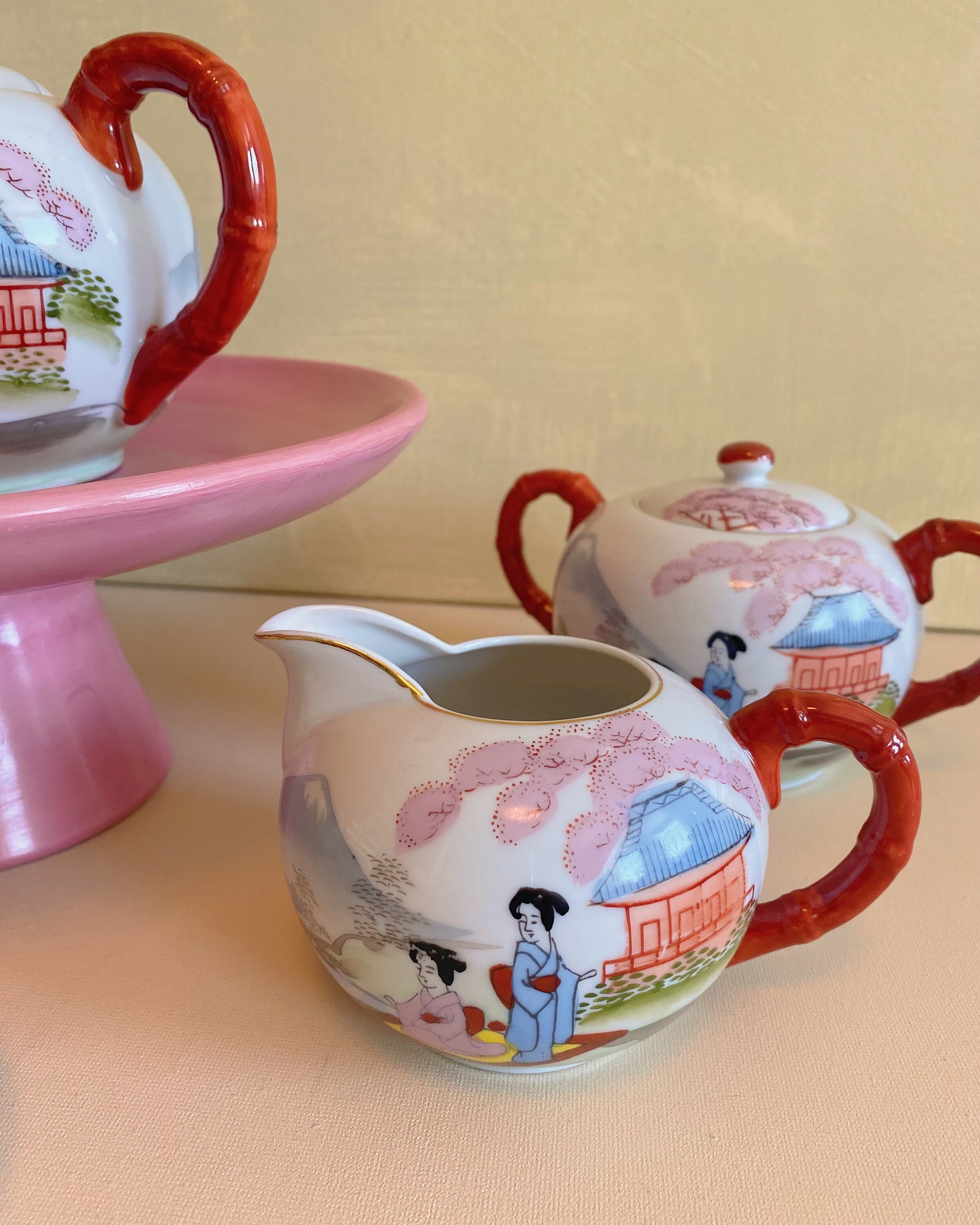 Vintage Geisha Girl Lithophane Tea Set With Geisha and Blossom Etsy