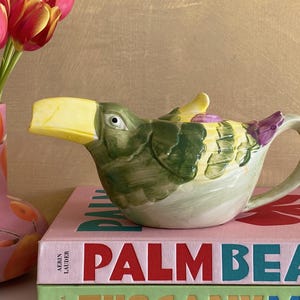 Vintage Exotic Toucan Ceramic Teapot, Hand Painted, Paradise Bird Tableware, Tropical, Collectible, High Tea Essential, Bird Lover Gift