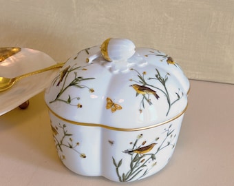 Caja de porcelana vintage coleccionable con forma de pájaro y mariposa de Rosenthal Classic Rose, plato con tapa, porcelana alemana, vajilla de porcelana, coleccionable