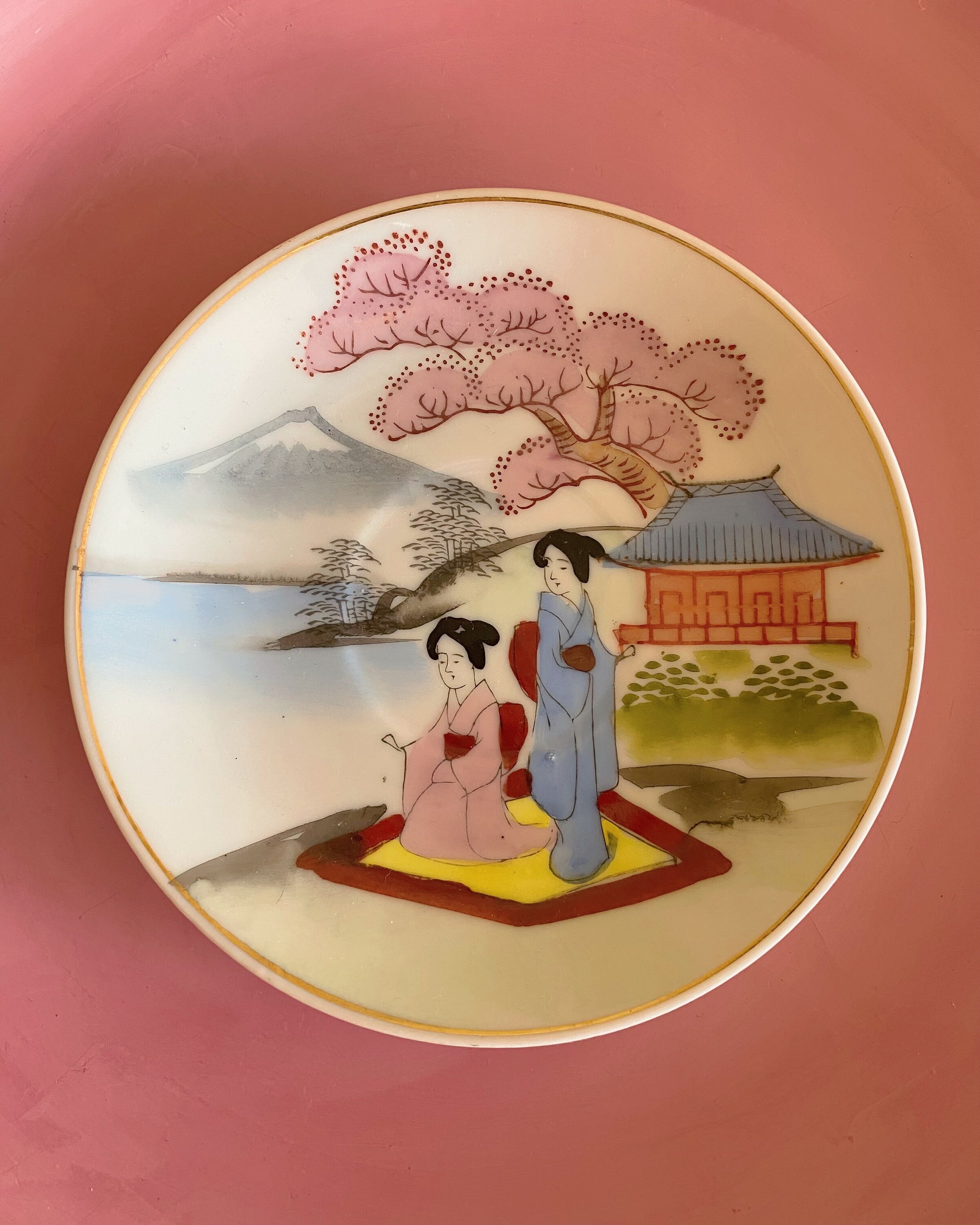 Vintage Geisha Girl Lithophane Tea Set With Geisha and Blossom Flower