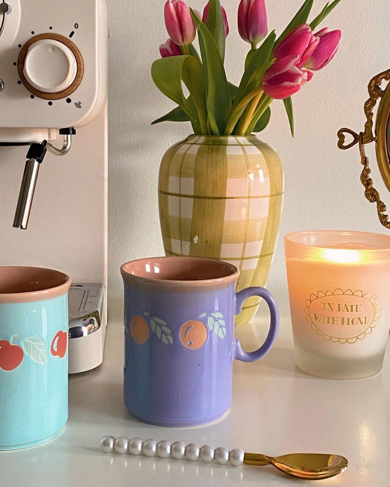 Vintage Apple Cottagecore Mug Set Of 2, Pastel Fruit Cup, Provencal Kitchen Decor, French Countryside, Gift image 7