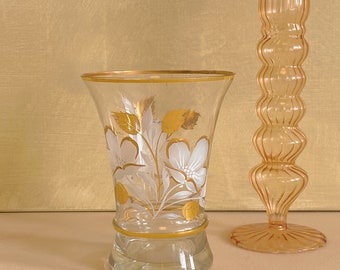 Vaso per fiori in vetro opulento Art Nouveau d'epoca con fiori in avorio dipinti a mano e dettagli in oro, vaso per fiori francese, vintage francese, regalo