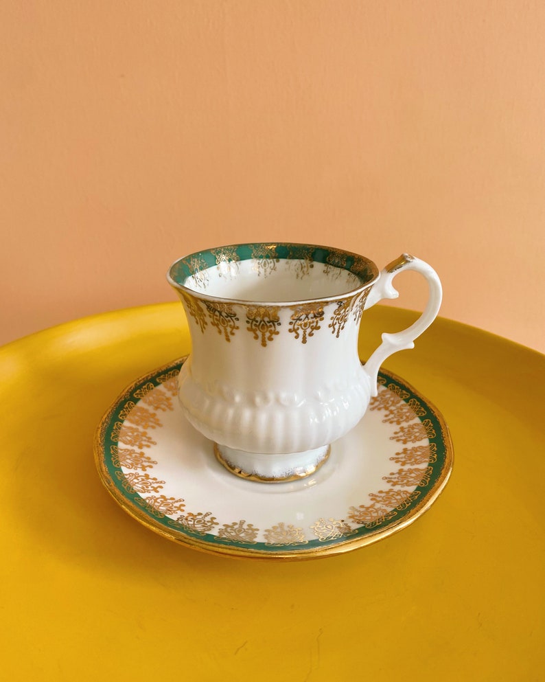 Rare Vintage Elizabethan Fine Bone China Tea Green White Gold Etsy