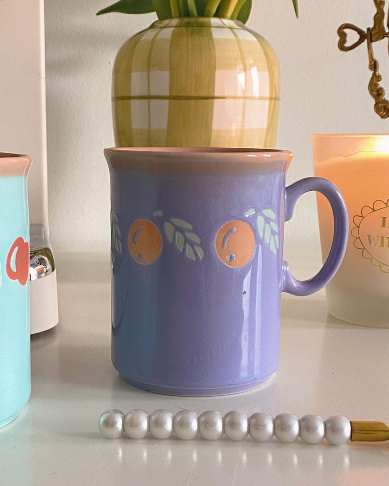 Vintage Apple Cottagecore Mug Set Of 2, Pastel Fruit Cup, Provencal Kitchen Decor, French Countryside, Gift image 4
