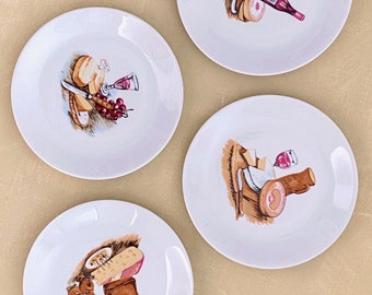 フランスヴィンテージ PORCELAINE FRANCE ビストロ皿 4枚セット ヴィンテージ フレンチビストロ 赤ワイン 磁器 チーズプレート 4枚
