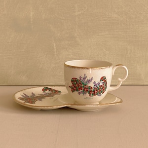 Vintage Crown Devon Tartan Series Royal Stewart Tennis Cup Saucer Set, Made in England, English Pottery, Christmas Tableware, Collectible