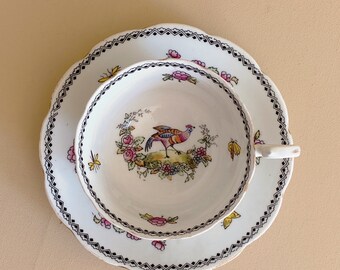 Rare Vintage Royal Albert The Exotic Bird Cup Saucer Set with Bird and Floral Detailing, Fine Bone China, Paradise Bird, Charming, Unique