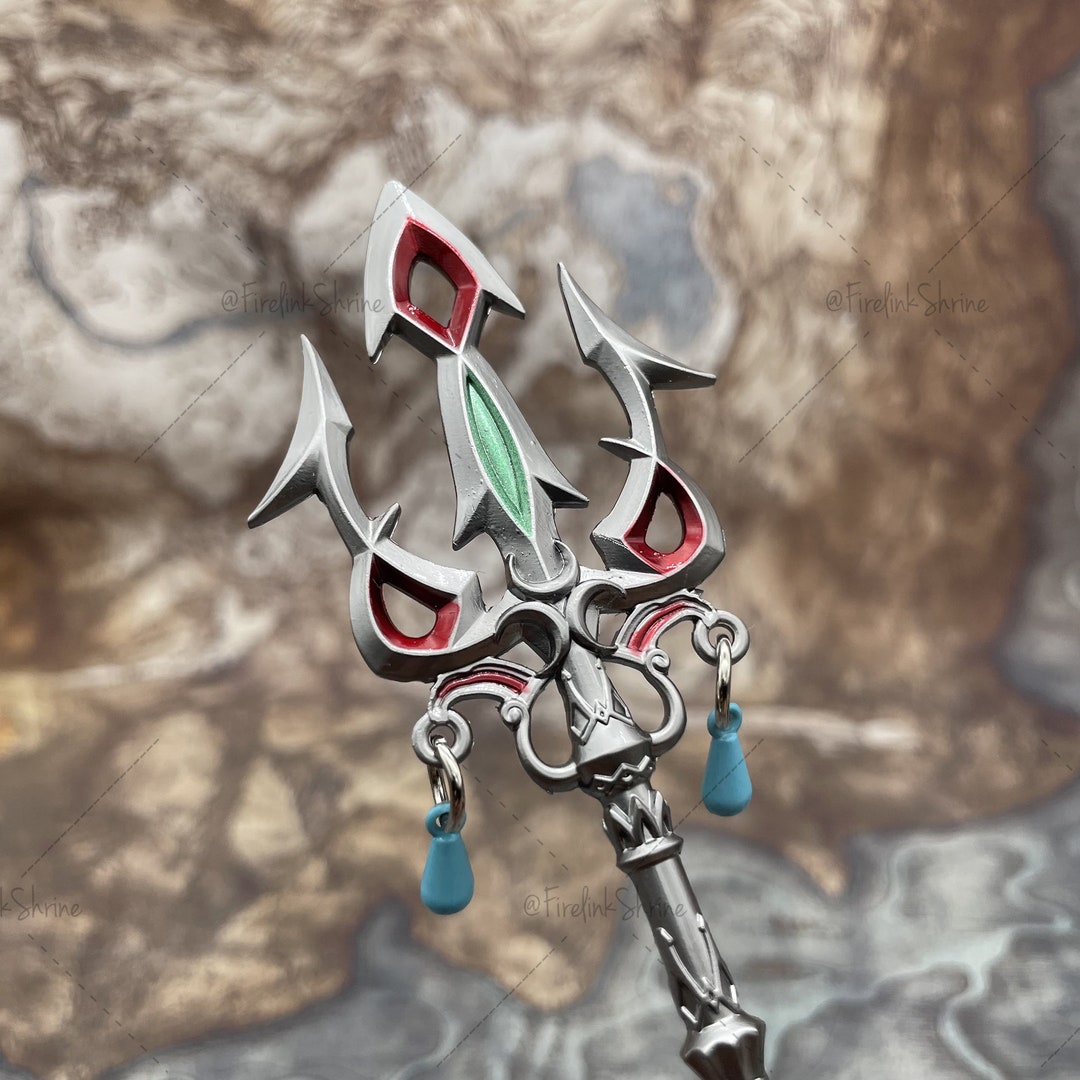 Zelda Link Ceremonial Trident With Stand 18cm Metal Sword Keychain Zelda Weapon , Gift Legend of