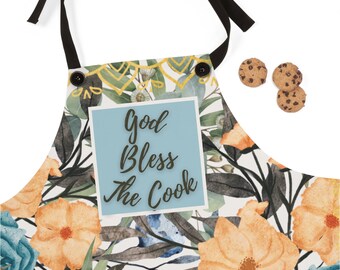 Bakkersschort met afneembare keperbandjes - God's Grace Collection - Christelijk keukenschort met all-over print - Bloemenkoksschort