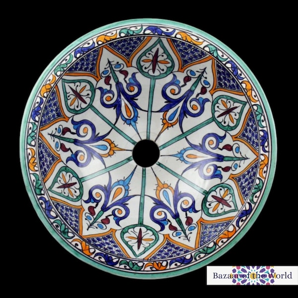 Bespoke Hand-Painted Ceramic Sink from Fes - Moroccan Round Artisan Basin - Vibrant Countertop Vessel for Etsy