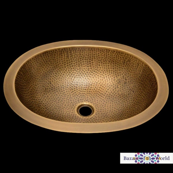 Moroccan Sink Amir - Oval Shape with Hammered Oriental Basin, Inset Copper Gold Washbasin