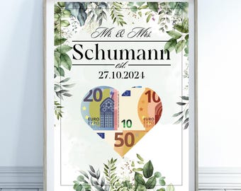 Money gift wedding, personalized wedding gift, wedding gift money, money gift template, bride and groom gift, DIY money gift