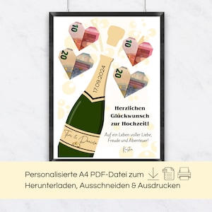 Geldgeschenk Hochzeit, personalisiertes Hochzeitsgeschenk, Geschenk Hochzeitspaar, Geldgeschenk Hochzeit drucken, Hochzeitsgeschenk