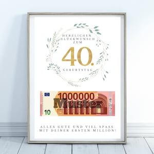 Geldgeschenk zum Geburtstag, Geld verschenken, Geschenk 40. Geburtstag, Geschenk runder Geburtstag, Geldgeschenk Ausdrucken, 40. Geburtstag