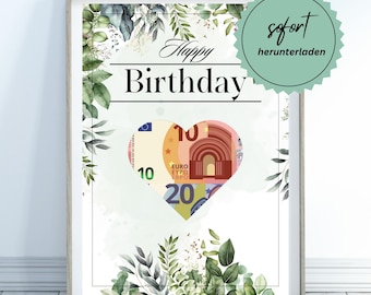 Money gift birthday, personalized birthday gift, money for birthday, DIY money gift, gift idea to print