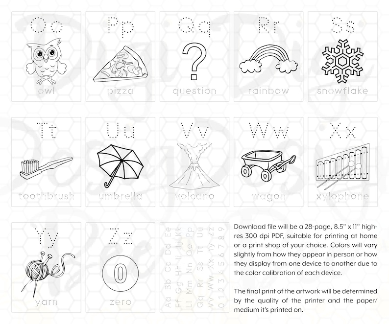 Printable Alphabet Color & Trace Pages, Digital Download, Educational