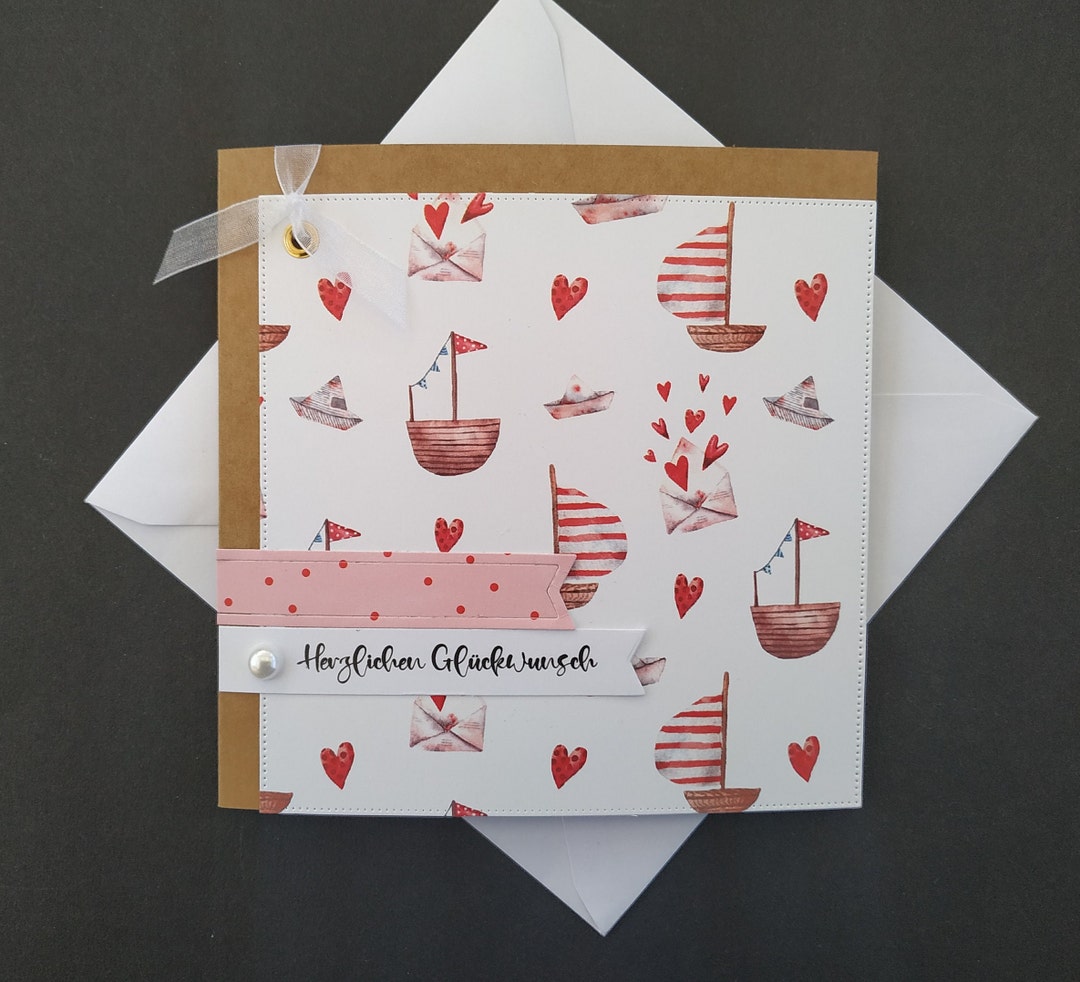 Geburtstagskarte Hochzeitskarte Herzen Boot Schiff Etsy