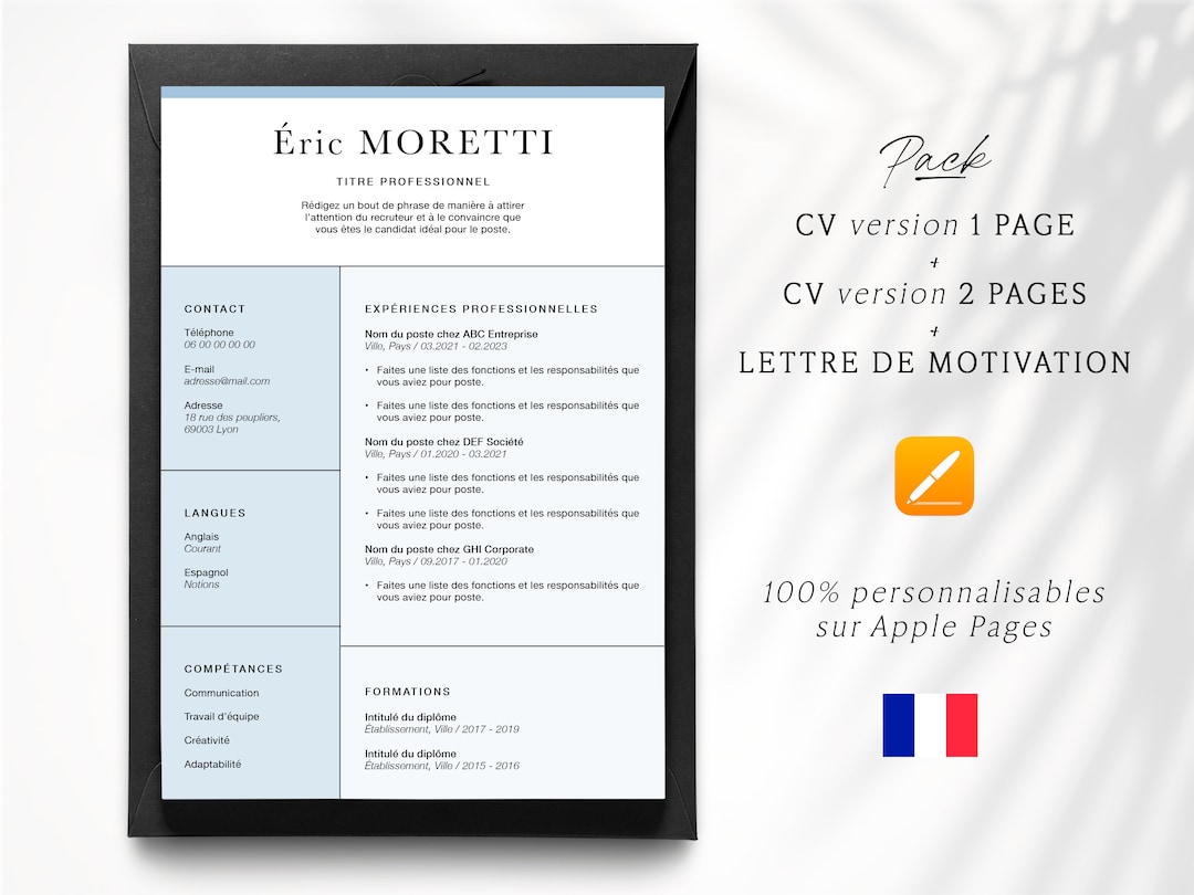 Resume French Resume Templates Cover Letter French CV Etsy