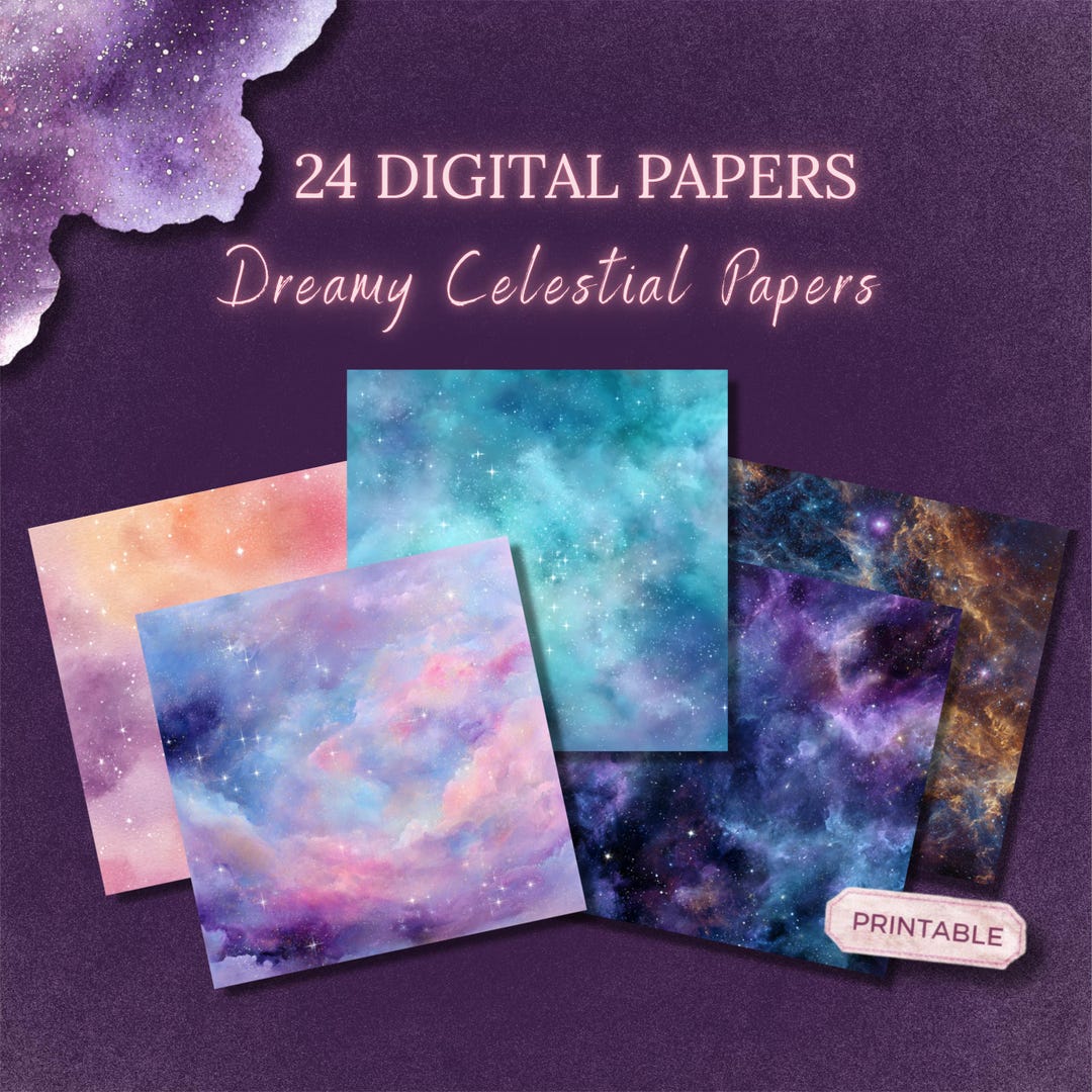 Celestial Digital Papers, Galaxy Nebula Scrapbook, Junk Journal Pages ...