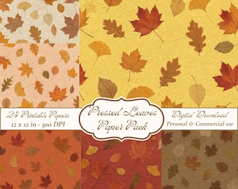 Pressed Leaves Digital Paper Pack, Handmade Paper Textures, Botanical Junk Journal Pages, Scrapbooking Backgrounds