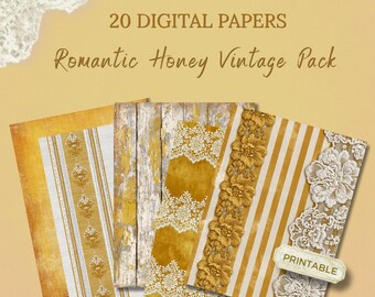 Golden Honey Vintage Paper Pack, Lace, Textiles, Stripes, Linen Papers, Junk Journal Pages