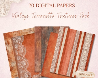 Terracotta Digital Paper Pack, Linen Texture, Abstract Background, Printable Junk Journal Pages