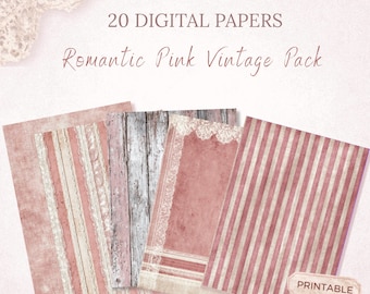 Pink Vintage Digital Paper Pack, Lace Linen Textures, Junk Journal Kit (Digital Download)
