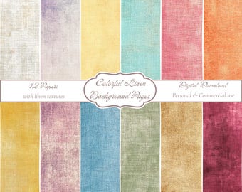 Colorful Linen Background Pages, Digital Paper Pack, Distressed Textured Scrapbook, Printable Vintage Background