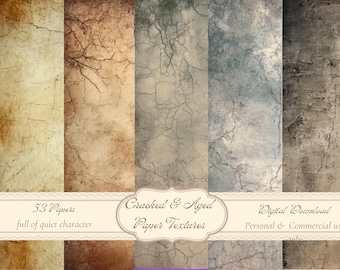 Cracked Aged Paper Textures, Junk Journal Pages, Scrapbook Sheets (Digital Download)