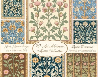 Art Nouveau Floral Pages Printable, William Morris Junk Journal Papers Pack, Decorative Textile Motifs
