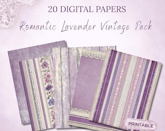 Lavender Digital Paper Pack, Junk Journal Kit, Vintage Backgrounds, Lace Linen, Decoupage