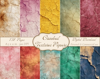 Cracked Aged Paper Textures, Colorful Junk Journal Pages, Scrapbook Sheets, Vintage Backgrounds, Digital Download