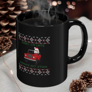 Kerst Mok, Land Rover Defender, Kerstmam, uniek Cadeau voor Autoliefhebbers, Kerst cadeau voor hem, handgetekend design