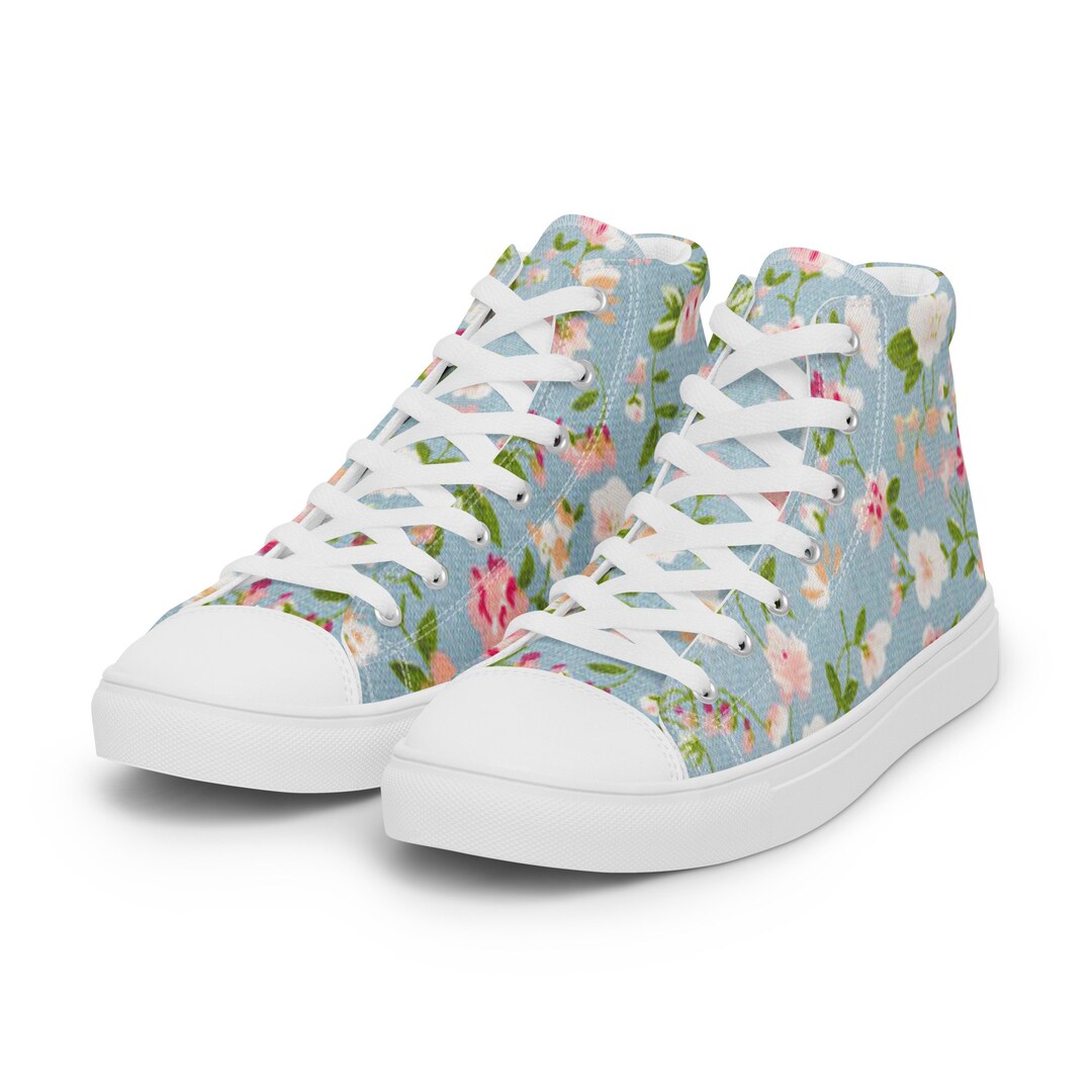 Light Blue Floral Canvas Shoes for Women Womens High Top Etsy