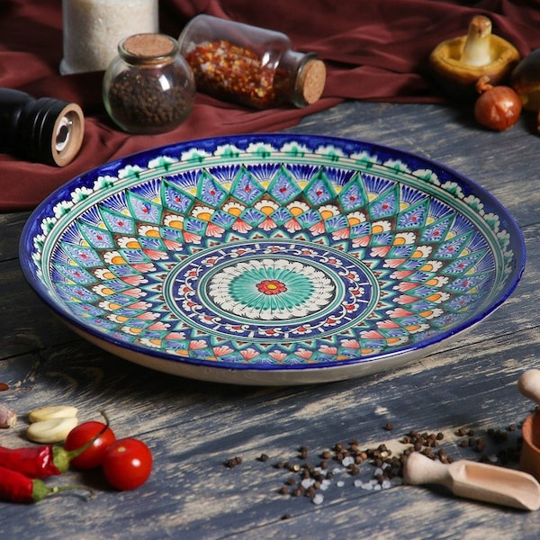 Oezbeekse Lagan - Ляган Rishtan kom gemaakt van handgemaakt keramiek