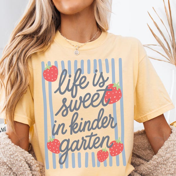 Chemise d'enseignant de maternelle fraises, t-shirt confort couleurs pour enseignant, chemises de retour à l'école