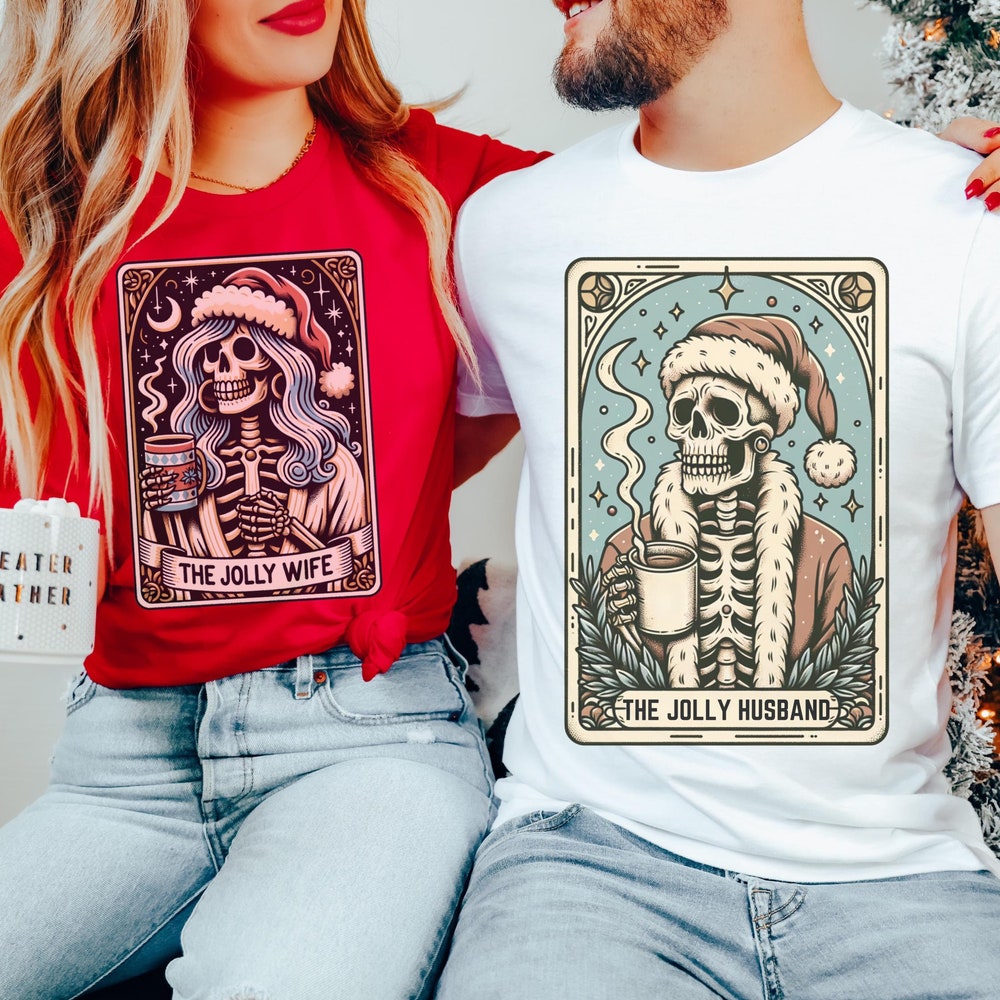 Couples Christmas Couples Christmas Shirt, Christmas Couple Shirt, Funny Tarot Card Husband Wife Christmas Shirt, Ugly Xmas Sweater, Christmas Matching Shirts Ugly Christmas Gifts For Day Teecowboy