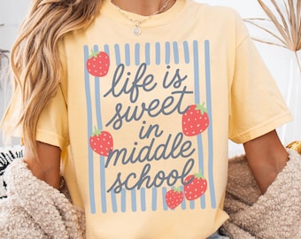 Middle School Teacher Strawberries Teacher Shirt, Comfort Colors Middle School Crew T-shirt, Back to School Shirts