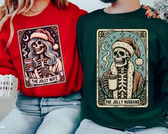 Couples Christmas Shirt, Christmas Couple Sweatshirt, Funny Tarot Card Husband Wife Christmas Shirt, Ugly Xmas Sweater, Christmas Matching