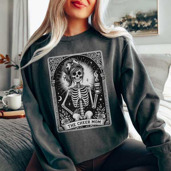 Funny Cheer Mom Sweatshirt, Tarot Card Cheerleading Mom Halloween Shirt, Comfort Colors Cheerleader Crew, Mothers Day Gift for Cheer Mom