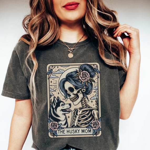 Husky Shirt, Comfort Colors Siberian Husky Mom Tarot Card T-shirt, Husky Skeleton Tee, Cute Funny Fall Halloween Husky Mama Tee, Dog Mom