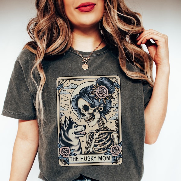 Husky Shirt, Comfort Colors Siberian Husky Mom Tarot Card T-shirt, Husky Skeleton Tee, Cute Funny Fall Halloween Husky Mama Tee, Dog Mom
