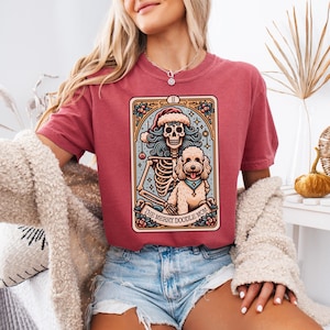 Goldendoodle Christmas Shirt, Comfort Colors® Golden Doodle Mom Tarot Card Christmas T-shirt, Holiday Golden Doodle Dog Owner Gift