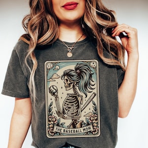 Baseball Mom Shirt, Comfort Colors® Baseball Mom Tarot Card T-shirt, Halloween Skeleton Baseball Mama Tee, Mothers Day Gift for Baseball Mom