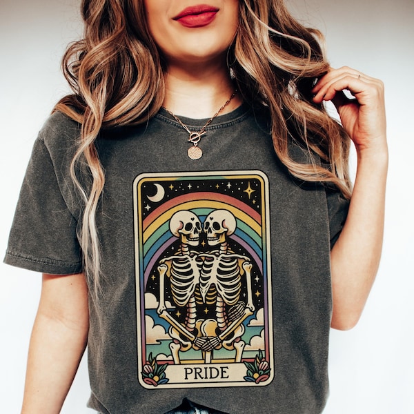 Rainbow Pride Shirt, Comfort Colors LGBTQ+ Pride Tarot Card T-shirt, Equal Rights Tee, Gay Transgender Human Rights Tshirt, Skeleton Pride