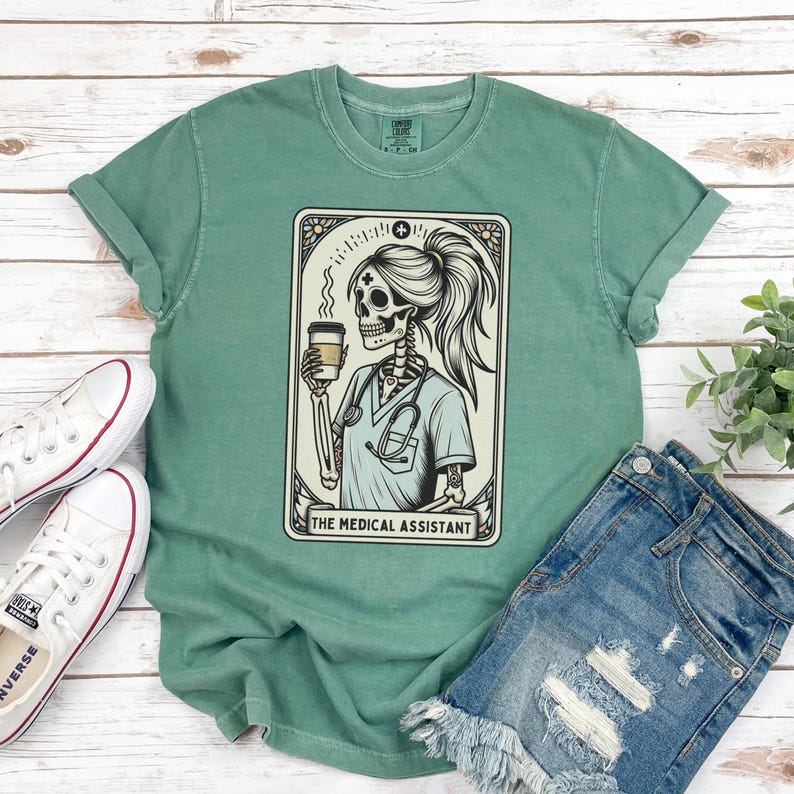 Medical Assistant Shirt, Comfort Colors Medical Assistant Tarot Card T-Shirt, CMA Gift, Certified Medical Assistant Tee, Nurse Appreciation Light Green