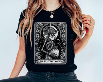 Skeleton Pregnancy Announcement Shirt, Baby Reveal Tarot Card Shirt, Halloween Mama to Be Gift, Skeleton Expectant Future Mom Mother Shirt