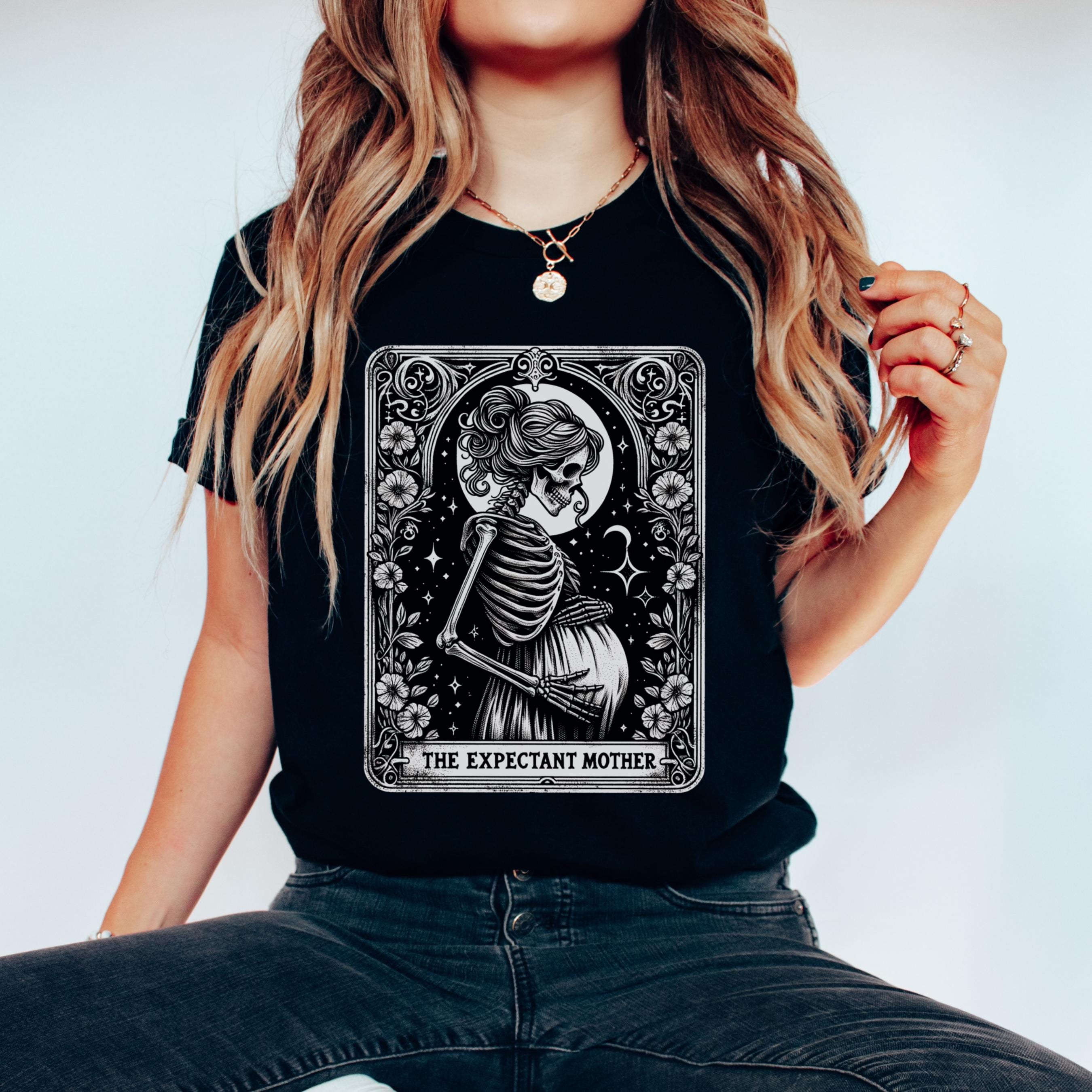 Skeleton Pregnancy Announcement Shirt, Baby Reveal Tarot Card Shirt, Halloween Mama to Be Gift, Skeleton Expectant Future Mom Mother Shirt
