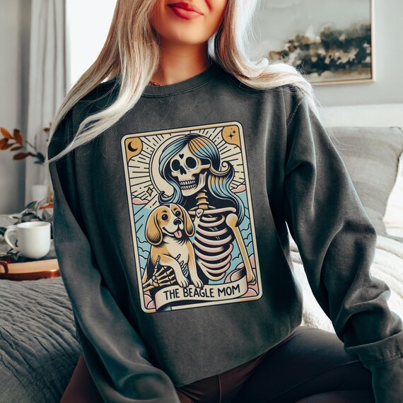 Beagle Mom Shirt, Comfort Colors Tarot Card Beagle Mama Sweatshirt, Beagle Mom Crewneck for Dog Mom, Beagle Mom Halloween, Skeleton Beagle