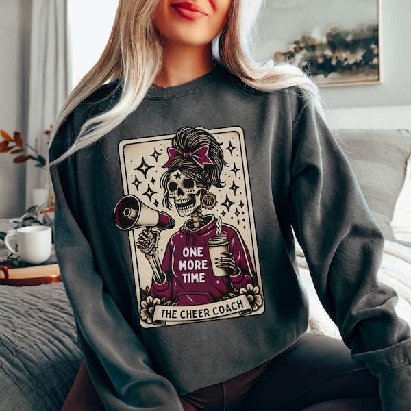 Funny Cheer Coach Shirt, Cheerleading Coach Tarot Card Halloween Sweatshirt, Comfort Colors Cheerleader Coach, Gift for Cheerleading Coach